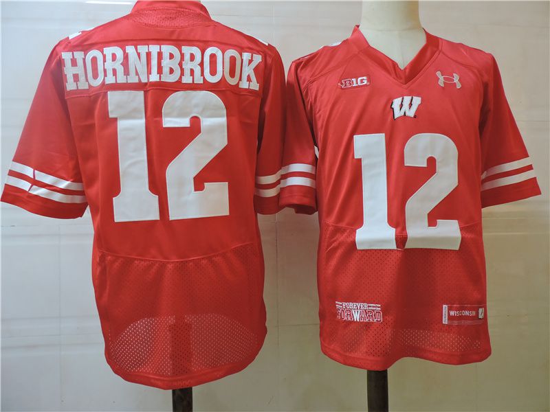 Men Wisconsin Badgers #12 Hornibrook Red Elite 2025 NCAA Jersey